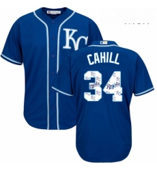Mens Majestic Kansas City Royals 34 Trevor Cahill Blue Authentic Blue Team Logo Fashion Cool Base MLB Jersey 