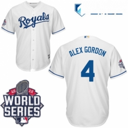 Mens Majestic Kansas City Royals 4 Alex Gordon Authentic White Home Cool Base 2015 World Series