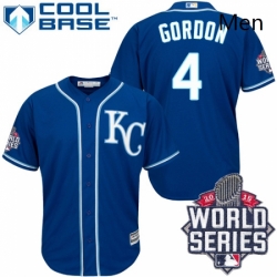 Mens Majestic Kansas City Royals 4 Alex Gordon Replica Blue Alternate 2 Cool Base 2015 World Series
