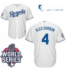 Mens Majestic Kansas City Royals 4 Alex Gordon Replica White Home Cool Base 2015 World Series