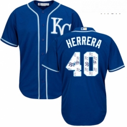 Mens Majestic Kansas City Royals 40 Kelvin Herrera Authentic Blue Team Logo Fashion Cool Base MLB Jersey