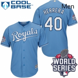 Mens Majestic Kansas City Royals 40 Kelvin Herrera Authentic Light Blue Alternate 1 Cool Base 2015 World Series Patch MLB Jersey