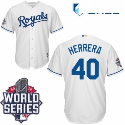 Mens Majestic Kansas City Royals 40 Kelvin Herrera Authentic White Home Cool Base 2015 World Series Patch MLB Jersey
