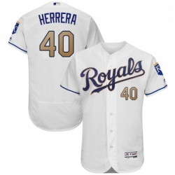 Mens Majestic Kansas City Royals 40 Kelvin Herrera White Home Flex Base Authentic MLB Jersey