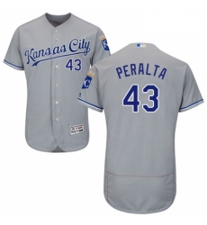 Mens Majestic Kansas City Royals 43 Wily Peralta Grey Road Flex Base Authentic Collection MLB Jersey