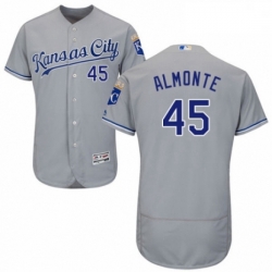 Mens Majestic Kansas City Royals 45 Abraham Almonte Grey Road Flex Base Authentic Collection MLB Jersey