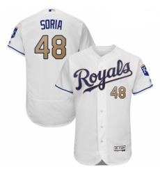 Mens Majestic Kansas City Royals 48 Joakim Soria White Home Flex Base Authentic MLB Jersey