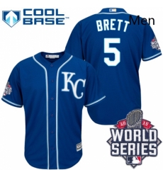 Mens Majestic Kansas City Royals 5 George Brett Authentic Blue Alternate 2 Cool Base 2015 World Series Patch MLB Jersey