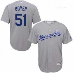 Mens Majestic Kansas City Royals 51 Blaine Boyer Replica Grey Road Cool Base MLB Jersey 
