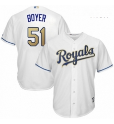 Mens Majestic Kansas City Royals 51 Blaine Boyer Replica White Home Cool Base MLB Jersey 