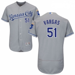 Mens Majestic Kansas City Royals 51 Jason Vargas Grey Flexbase Authentic Collection MLB Jersey