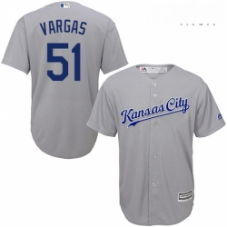 Mens Majestic Kansas City Royals 51 Jason Vargas Replica Grey Road Cool Base MLB Jersey 