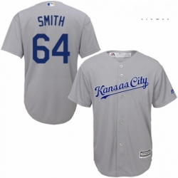 Mens Majestic Kansas City Royals 64 Burch Smith Replica Grey Road Cool Base MLB Jersey 