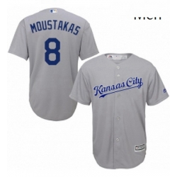 Mens Majestic Kansas City Royals 8 Mike Moustakas Replica Grey Road Cool Base MLB Jersey