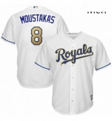 Mens Majestic Kansas City Royals 8 Mike Moustakas Replica White Home Cool Base MLB Jersey