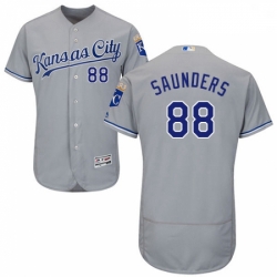 Mens Majestic Kansas City Royals 88 Michael Saunders Grey Road Flex Base Authentic Collection MLB Jersey