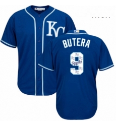 Mens Majestic Kansas City Royals 9 Drew Butera Blue Authentic Blue Team Logo Fashion Cool Base MLB Jersey 