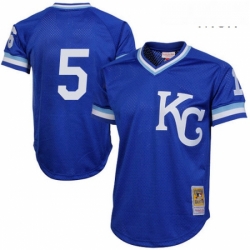 Mens Mitchell and Ness 1989 Kansas City Royals 5 George Brett Authentic Royal Blue Throwback MLB Jersey