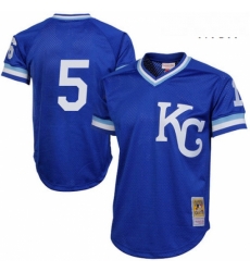 Mens Mitchell and Ness 1989 Kansas City Royals 5 George Brett Replica Royal Blue Throwback MLB Jersey