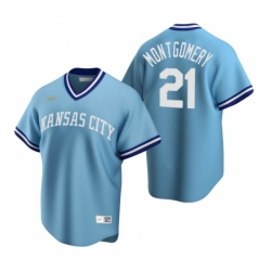 Mens Nike Kansas City Royals 21 Mike Montgomery Light Blue Cooperstown Collection Road Stitched Baseball Jersey