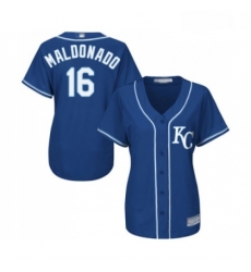 Womens Kansas City Royals 16 Martin Maldonado Replica Blue Alternate 2 Cool Base Baseball Jersey 