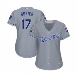 Womens Kansas City Royals 17 Hunter Dozier Replica Grey Road Cool Base Baseball Jersey 