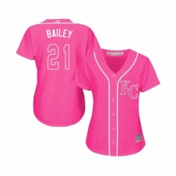 Womens Kansas City Royals 21 Homer Bailey Replica Pink Fashion Cool Base Baseball Jersey 