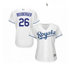 Womens Kansas City Royals 26 Brad Boxberger Replica White Home Cool Base Baseball Jersey 