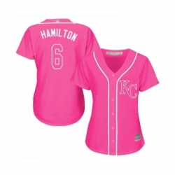 Womens Kansas City Royals 6 Billy Hamilton Replica Pink Fashion Cool Base Baseball Jersey 