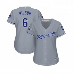 Womens Kansas City Royals 6 Willie Wilson Replica Grey Road Cool Base Baseball Jersey 