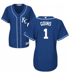 Womens Majestic Kansas City Royals 1 Ryan Goins Authentic Blue Alternate 2 Cool Base MLB Jersey 
