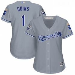 Womens Majestic Kansas City Royals 1 Ryan Goins Authentic Grey Road Cool Base MLB Jersey 