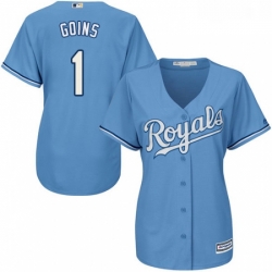 Womens Majestic Kansas City Royals 1 Ryan Goins Authentic Light Blue Alternate 1 Cool Base MLB Jersey 