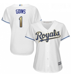 Womens Majestic Kansas City Royals 1 Ryan Goins Authentic White Home Cool Base MLB Jersey 