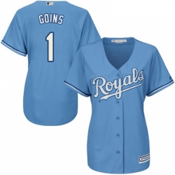 Womens Majestic Kansas City Royals 1 Ryan Goins Replica Light Blue Alternate 1 Cool Base MLB Jersey 