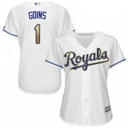 Womens Majestic Kansas City Royals 1 Ryan Goins Replica White Home Cool Base MLB Jersey 