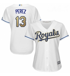 Womens Majestic Kansas City Royals 13 Salvador Perez Authentic White Home Cool Base MLB Jersey