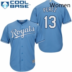 Womens Majestic Kansas City Royals 13 Salvador Perez Replica Light Blue Alternate 1 Cool Base MLB Jersey