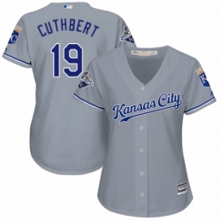 Womens Majestic Kansas City Royals 19 Cheslor Cuthbert Authentic Grey Road Cool Base MLB Jersey 