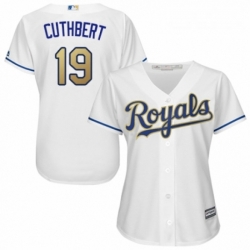 Womens Majestic Kansas City Royals 19 Cheslor Cuthbert Authentic White Home Cool Base MLB Jersey 
