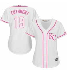 Womens Majestic Kansas City Royals 19 Cheslor Cuthbert Replica White Fashion Cool Base MLB Jersey 