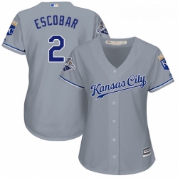 Womens Majestic Kansas City Royals 2 Alcides Escobar Authentic Grey Road Cool Base MLB Jersey