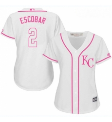 Womens Majestic Kansas City Royals 2 Alcides Escobar Authentic White Fashion Cool Base MLB Jersey
