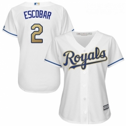 Womens Majestic Kansas City Royals 2 Alcides Escobar Authentic White Home Cool Base MLB Jersey