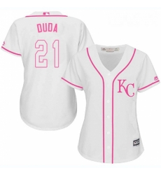 Womens Majestic Kansas City Royals 21 Lucas Duda Authentic White Fashion Cool Base MLB Jersey 