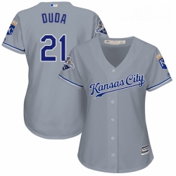 Womens Majestic Kansas City Royals 21 Lucas Duda Replica Grey Road Cool Base MLB Jersey 