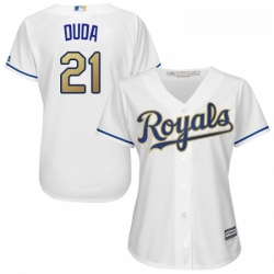 Womens Majestic Kansas City Royals 21 Lucas Duda Replica White Home Cool Base MLB Jersey 