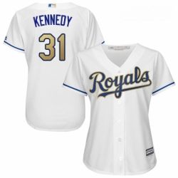 Womens Majestic Kansas City Royals 31 Ian Kennedy Authentic White Home Cool Base MLB Jersey