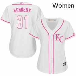 Womens Majestic Kansas City Royals 31 Ian Kennedy Replica White Fashion Cool Base MLB Jersey