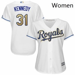 Womens Majestic Kansas City Royals 31 Ian Kennedy Replica White Home Cool Base MLB Jersey